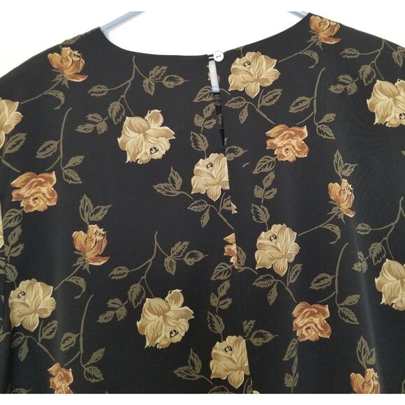 VTG-Notations Woman's Career Black w/Gold Flowers Tunic Short Sleeves Size 22W - Picture 5 of 7